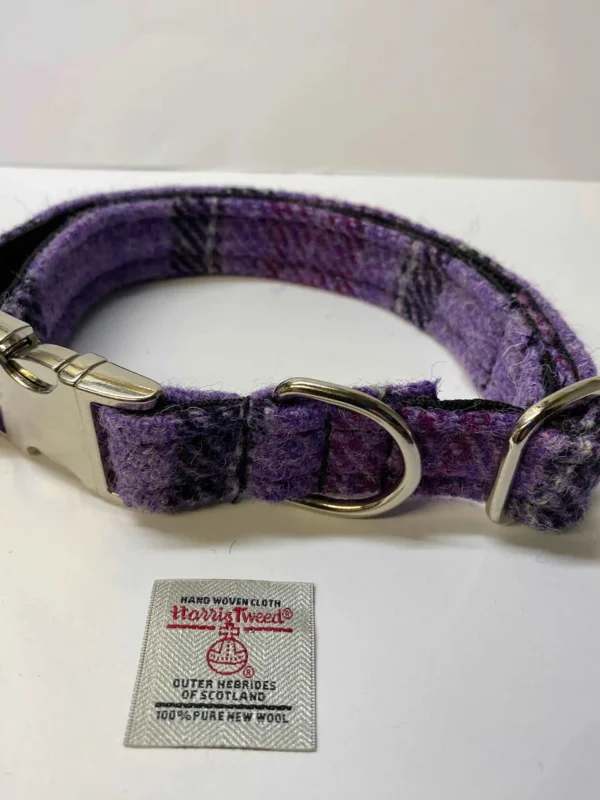 Large Purple Check Harris Tweed Dog Collar