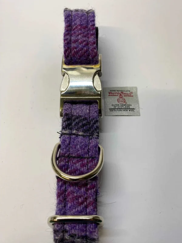 Large Purple Check Harris Tweed Dog Collar - Image 3