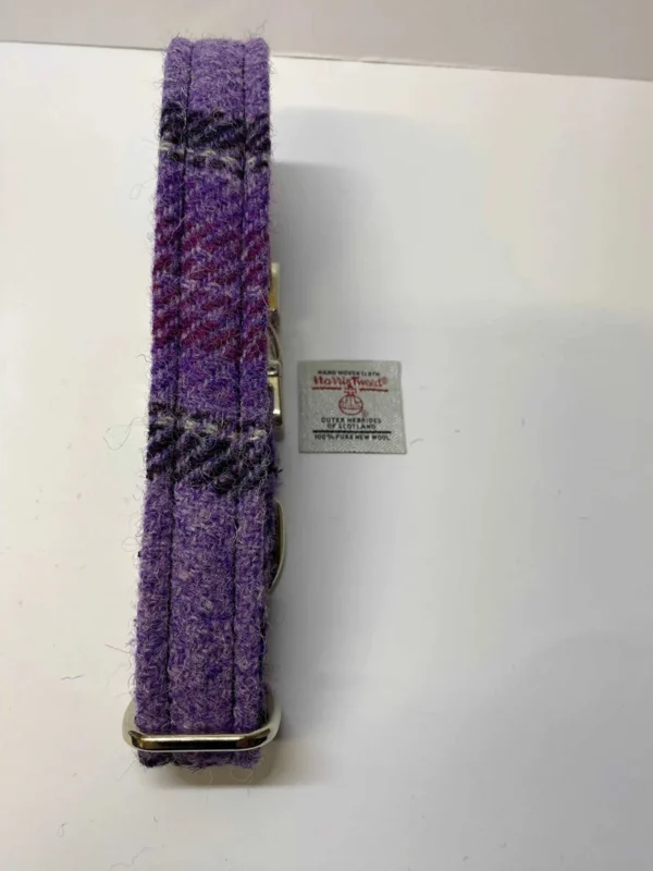 Large Purple Check Harris Tweed Dog Collar - Image 2