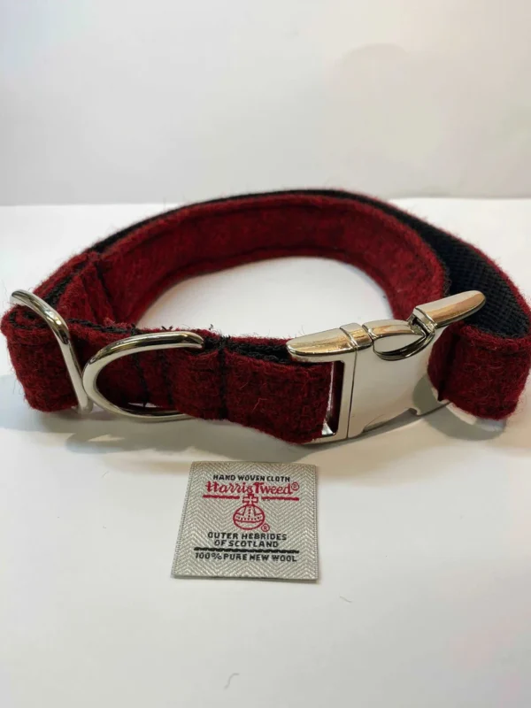 Large Red Harris Tweed Dog Collar