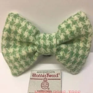 Large Harris Tweed Dog Bow Tie in Green and White dog tooth