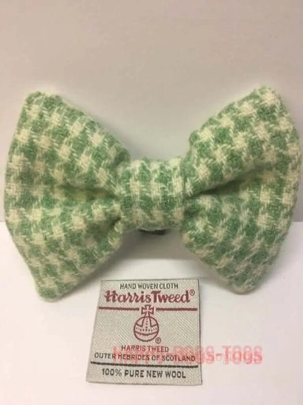 Large Harris Tweed Dog Bow Tie In Green And White Dog Tooth