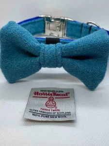 Harris Tweed Blue dog collar and Bow set