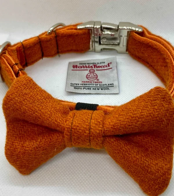 Harris Tweed Large Orange Dog Collar And Bow Set - Image 5