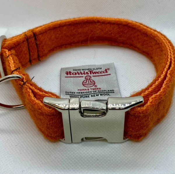 Harris Tweed Large Orange Dog Collar And Bow Set - Image 3