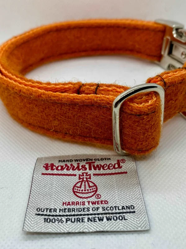 Harris Tweed Large Orange Dog Collar And Bow Set - Image 2