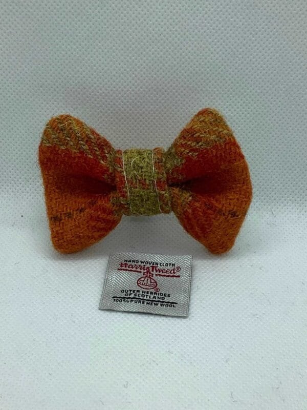 Orange Harris Tweed Tartan Dog Dickie Bow