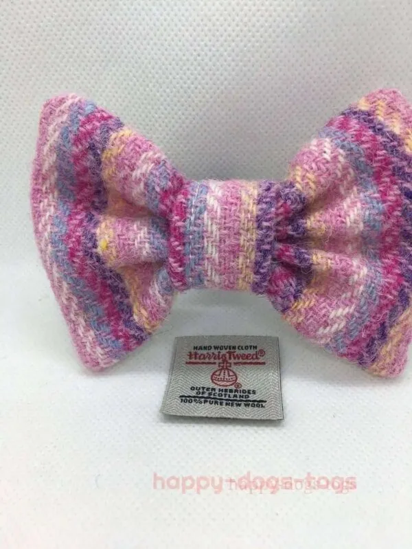 Pink Herringbone Stripe Harris Tweed Dog Bow Tie