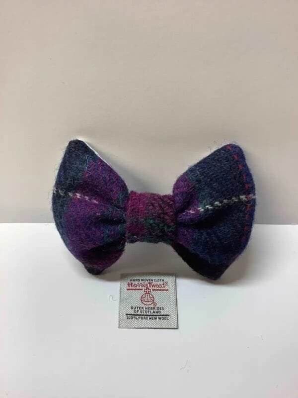 Purple And Navy Tartan Harris Tweed Dog Bow Tie