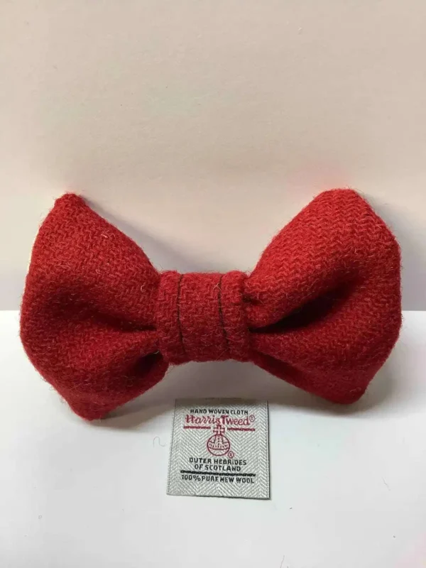 Medium Red Harris Tweed Dog Bow Tie