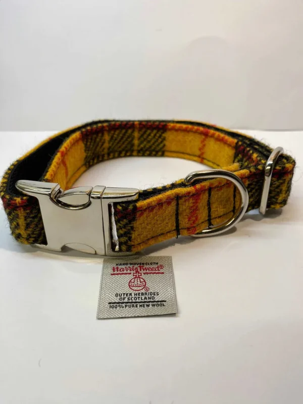 Large Yellow Check Harris Tweed Dog Collar