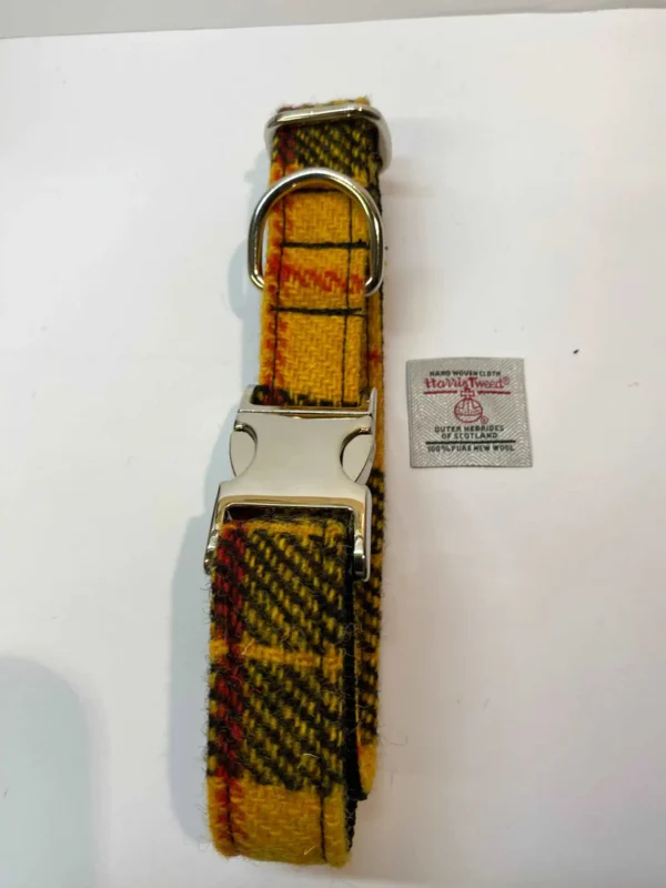 Large Yellow Check Harris Tweed Dog Collar - Image 3