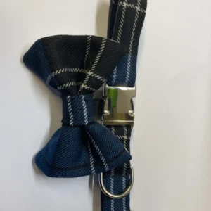 Scottish Tartan Dog Collar and Bow, Blue and White Check Tartan