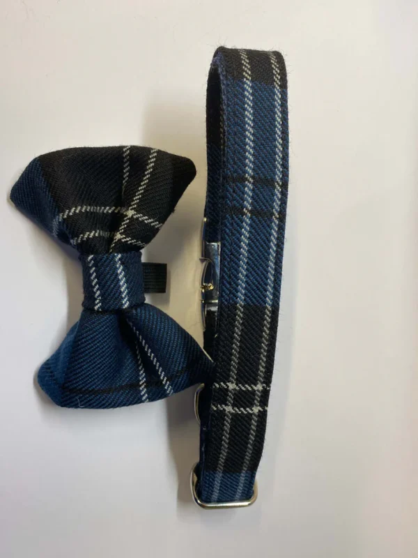 Scottish Tartan Dog Collar And Bow, Blue And White Check Tartan - Image 2