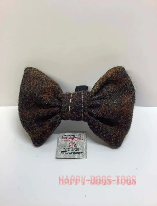 Large Brown And Rust Harris Tweed Dog Bow Tie