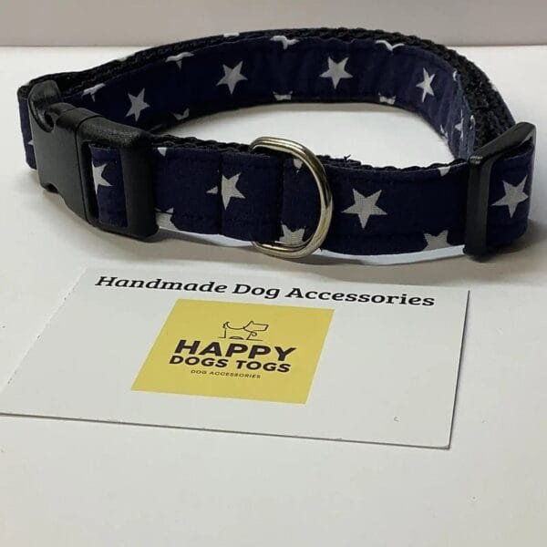 Handmade Dog Collar ,Navy Blue With White Stars