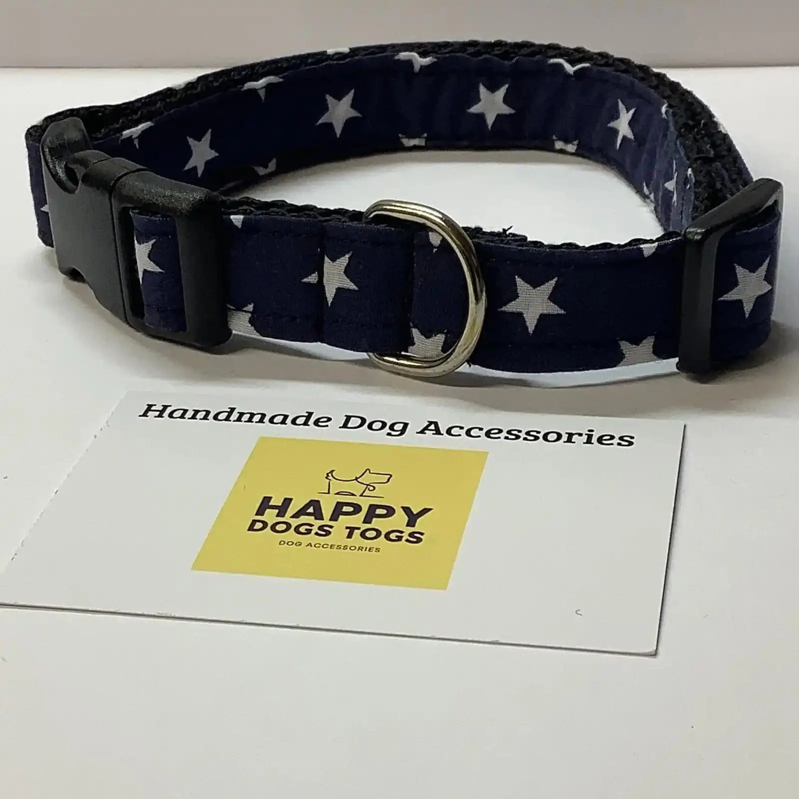 Handmade Dog Collar ,Navy Blue with white Stars
