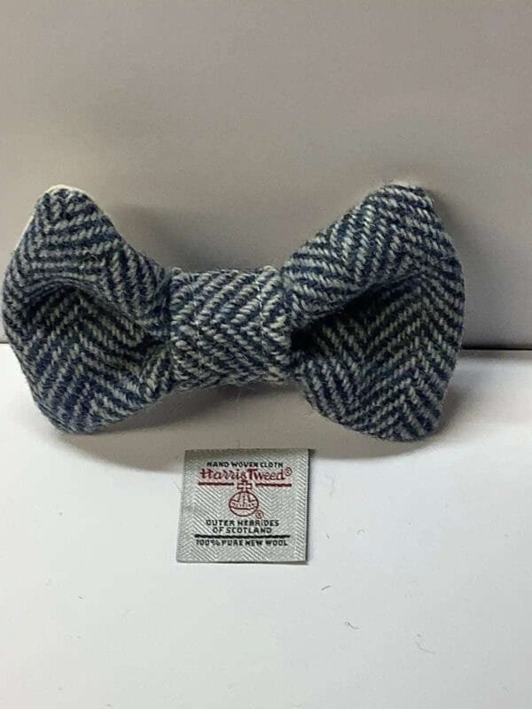 Blue And White Herringbone Harris Tweed Dog Bow Tie