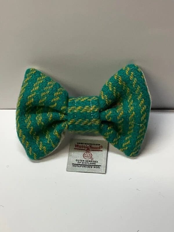 Green And Yellow Stripe Harris Tweed Dog Bow Tie