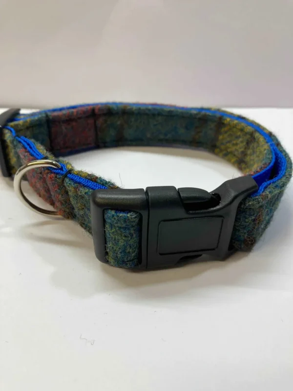 Harris Tweed Dog Collar Blue, Green, Red Check