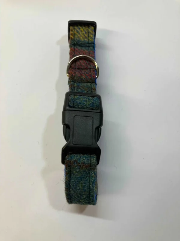 Harris Tweed Dog Collar Blue, Green, Red Check - Image 3