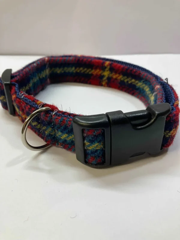Red Tartan Harris Tweed Dog Collar