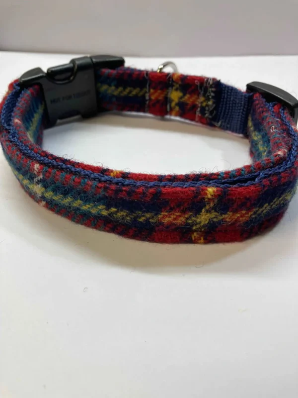 Red Tartan Harris Tweed Dog Collar - Image 4