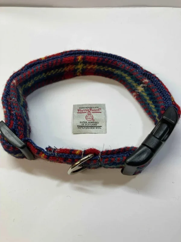 Red Tartan Harris Tweed Dog Collar - Image 2