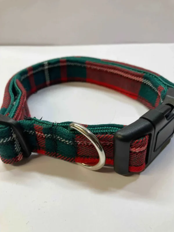 Scottish Tartan Dog Collar In Red, Green And White