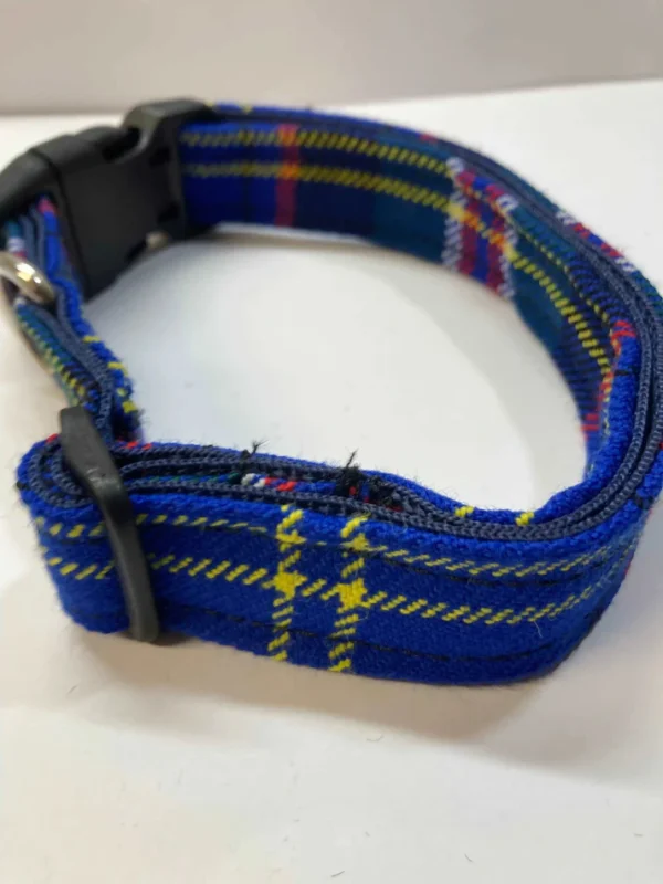 Scottish Tartan Dog Collar Royal Blue With Red, White Check Tartan - Image 2