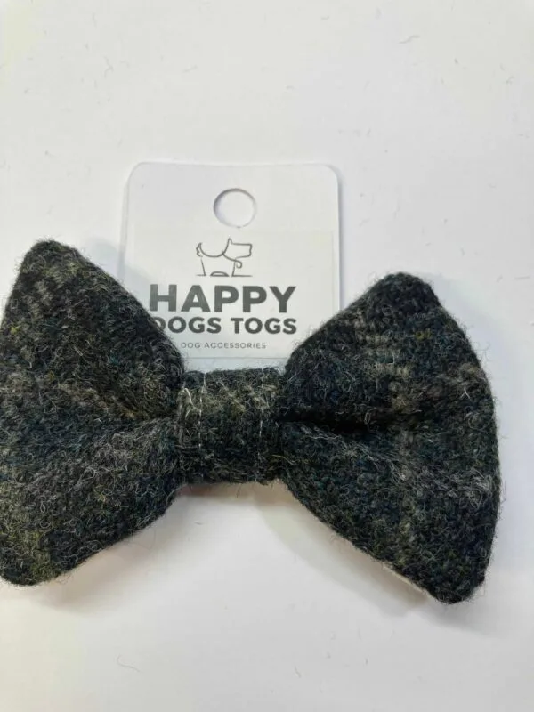 Dark Grey Check Harris Tweed Dog Bow Tie - Image 2