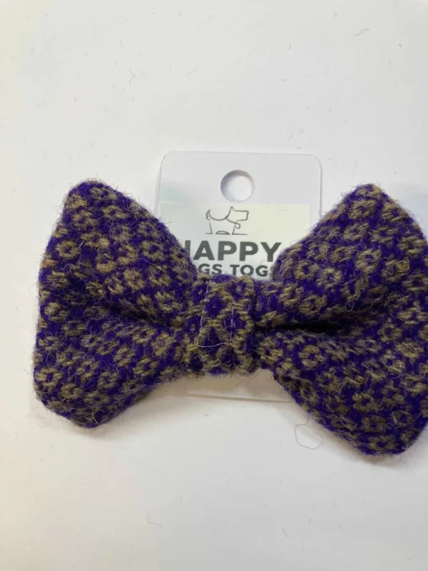 Purple With Gold Pattern Handcrafted Dog Dickie Bow - Image 2