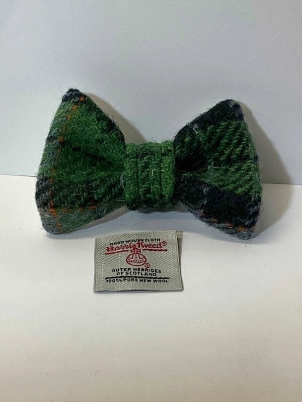 Green Check Harris Tweed Small Dog Bow Tie