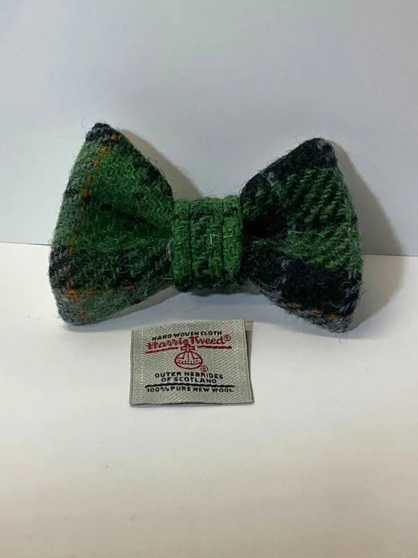 Green Check Harris Tweed Small Dog Bow Tie