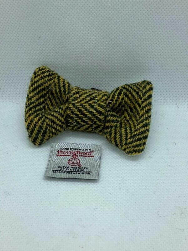 Yellow,Black Herringbone Harris Tweed Dog Bow Tie