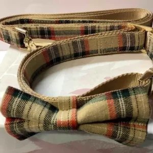 Tartan Dog Collar  And Bow Set,Carmel ,Red And Black Check