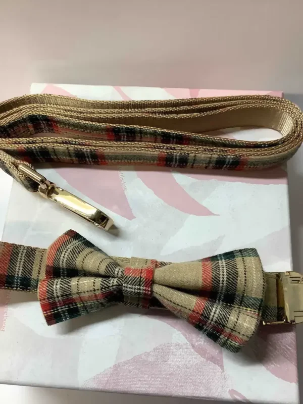 Dog Collar Set ,Caramel With Red And Black Check Tartan - Image 2