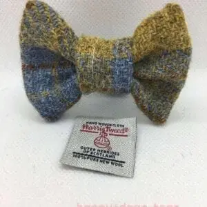 Khaki and Blue HARRIS TWEED Dog Bow Tie