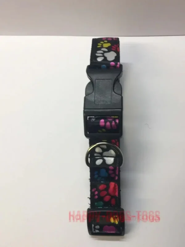 Black With Coloured Paw Prints Dog Collar - Image 3
