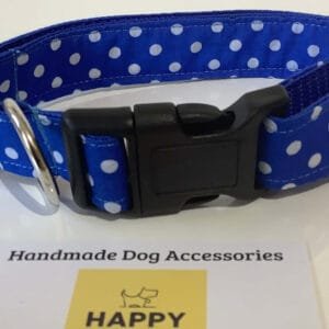 Largedogcollarinbluewithwhitepolkadots Happy Dogs Togs1