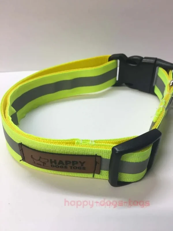 Large Dog Collar In Fluorescent Yellow Reflective Safety