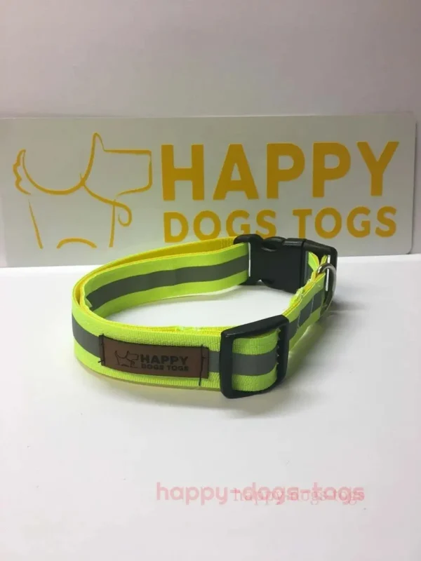 Large Dog Collar In Fluorescent Yellow Reflective Safety - Image 3