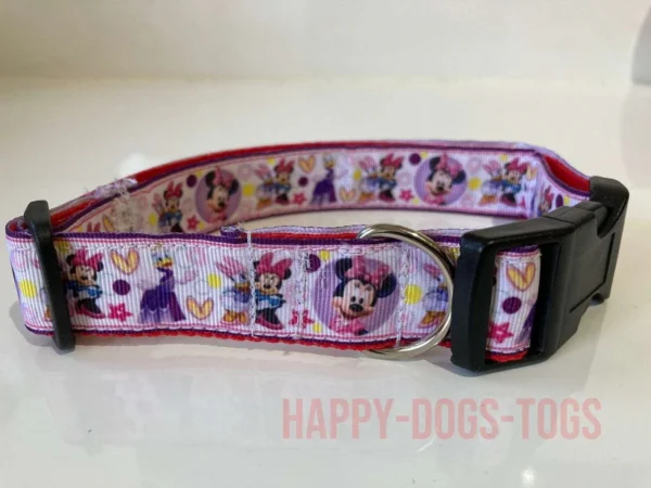 Adorable Handmade Dog Collar In Lilac Minnie Mouse Pattern