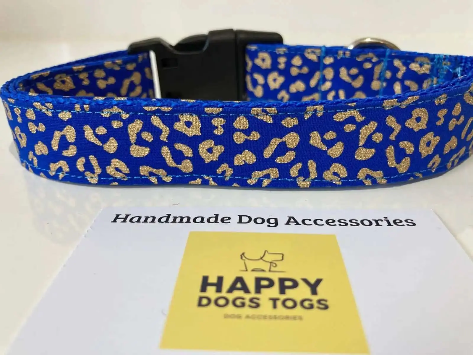 Large dog collar in Blue with Gold Pattern - Image 2