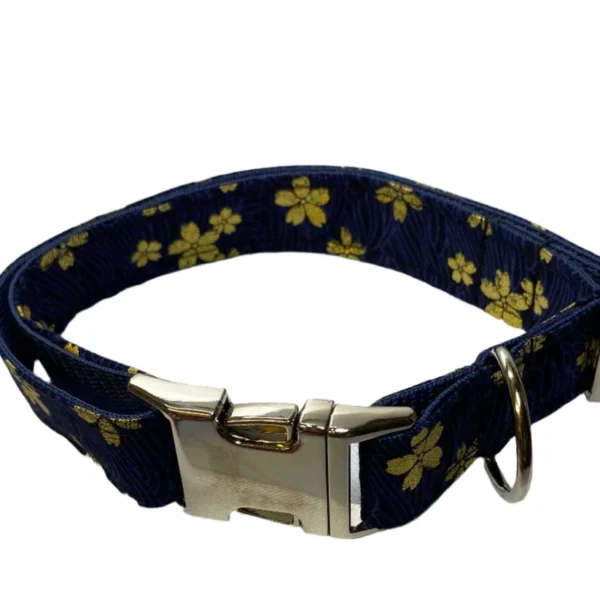 Large Navy Blue With Gold Floral Dog Collar