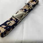Navy Blue with Peach Oriental Floral Design Dog Collar