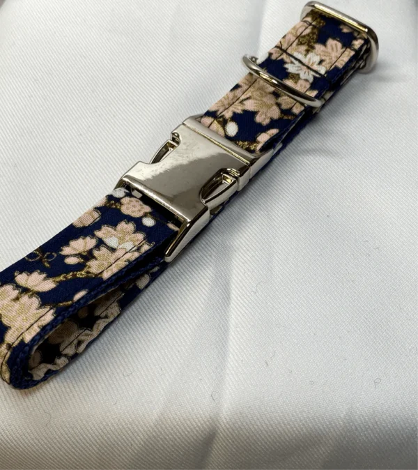 Navy Blue With Peach Oriental Floral Design Dog Collar