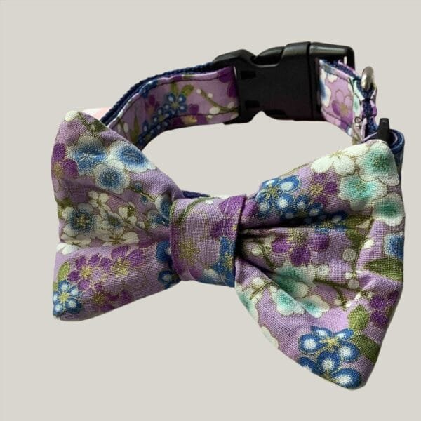 Lilac Oriental Floral Dog Collar And Bow Tie Set