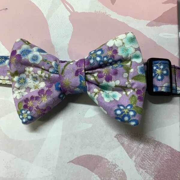 Lilac Oriental Floral Dog Collar And Bow Tie Set - Image 2
