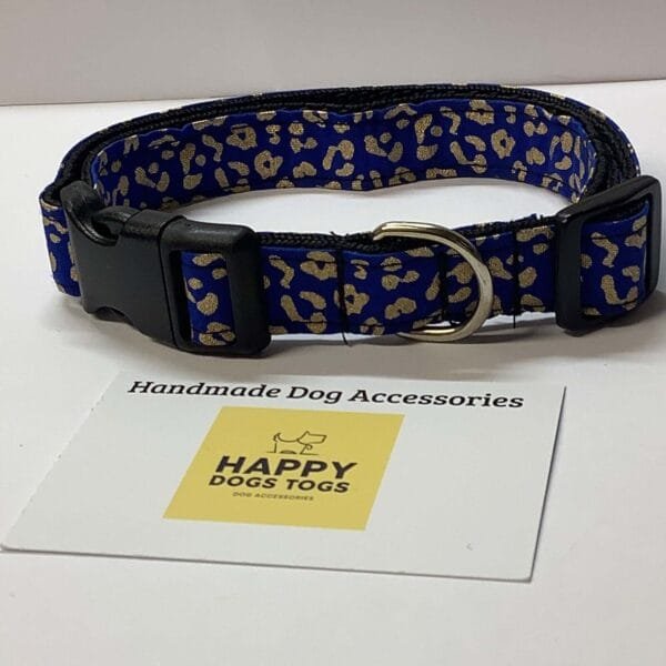 Medium Dog Collar In Blue With Gold Pattern
